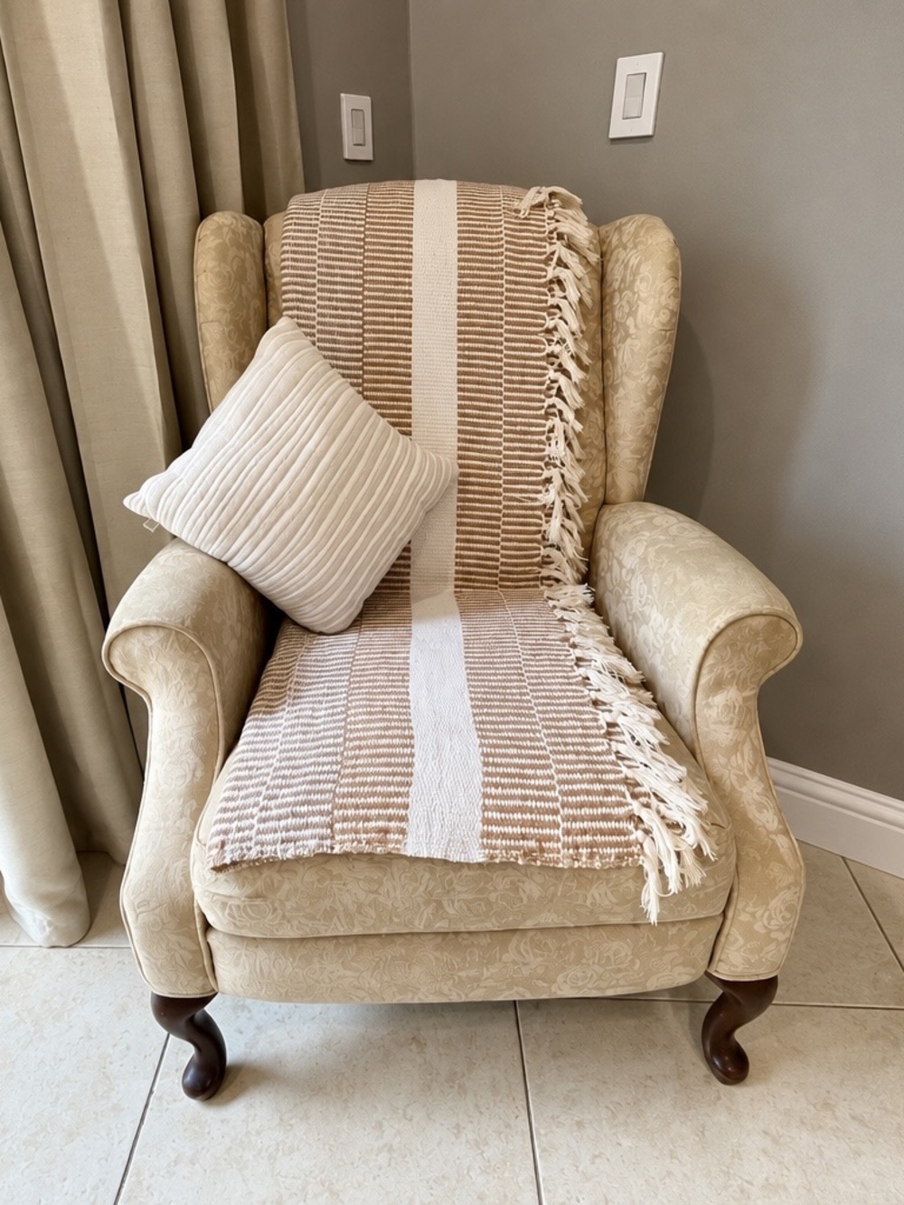 Creative Co-Op Beige and White Striped Cotton Throw Blanket - sku 169